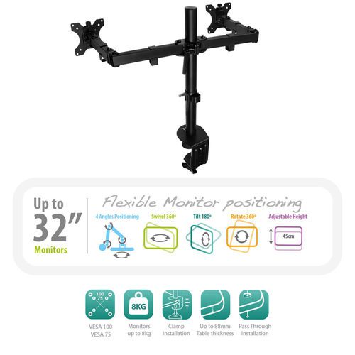 SOPORTE MESA MONITOR EWENT EW1512 HASTA 32" MAX.16KG NEGRO 2 BRAZOS - Imagen 6