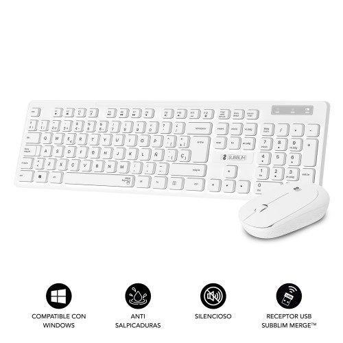 SUBBLIM Teclado Ergonómico y ratón Combo Business Slim Silencioso Inalámbrico 2.4G Blanco - Imagen 2