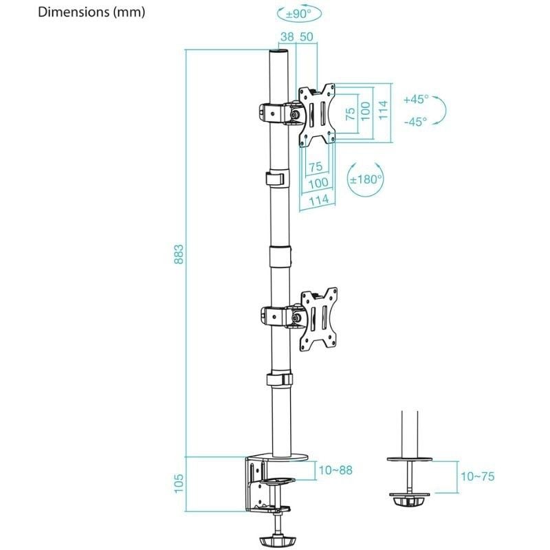 Soporte de Mesa para 2 Monitores TooQ DB1233TNV-B/ Giratorio/ Inclinable/ hasta 8kg - Imagen 5