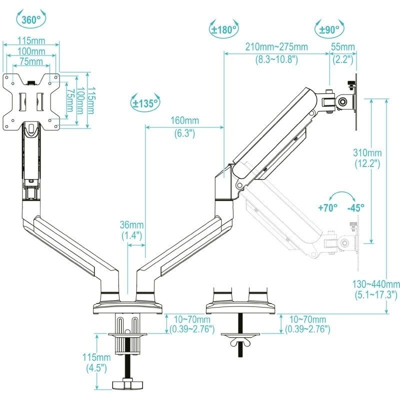 Soporte de Mesa para 2 Monitores TooQ DB1434TNR-W/ Giratorio/ Inclinable/ hasta 10kg - Imagen 2