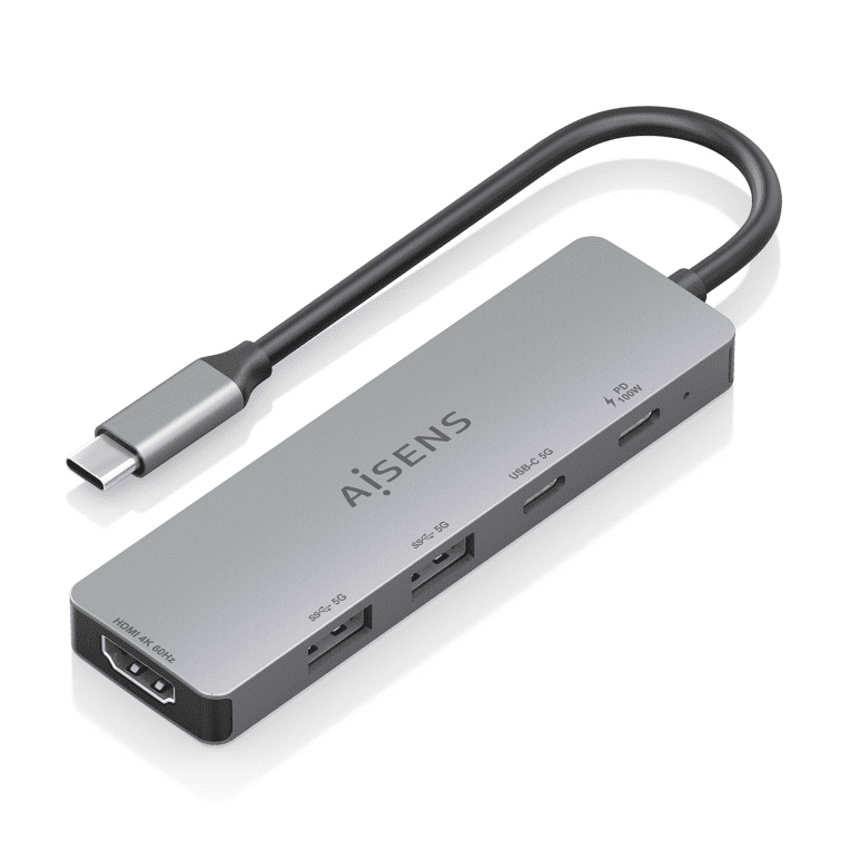 USB-C DOCK AISENS 5 EN 1 HDMI 2XUSB-A USB-C USB-C PD GRIS 15CM 8435739903568 ASUC-5P028-GR