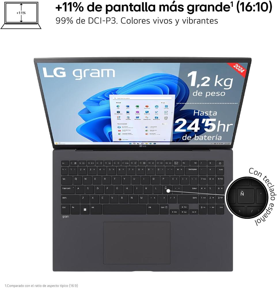 Portatil lg gram 16z90t - g intel core ultra 7 255h 32gb ssd1tb w11 16 pulgadas - Imagen 2