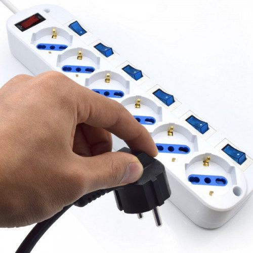 EWENT REGLETA 6 TOMAS SCHUKO CON INTERRUPTOR INDIVIDUAL. CABLE 5M. BLANCO (EW3932-5M) - Imagen 3