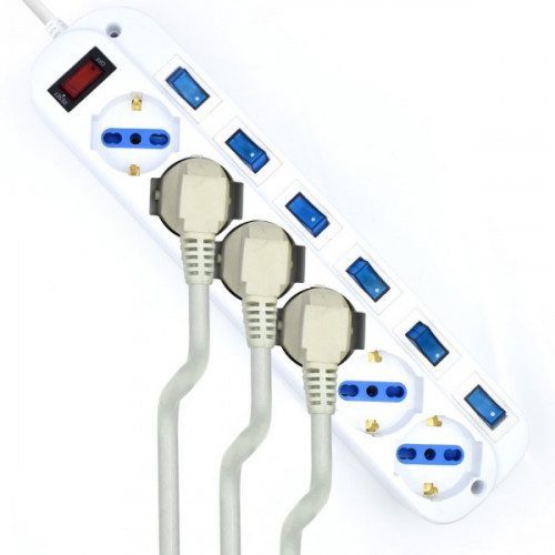 EWENT REGLETA 6 TOMAS SCHUKO CON INTERRUPTOR INDIVIDUAL. CABLE 5M. BLANCO (EW3932-5M) - Imagen 4
