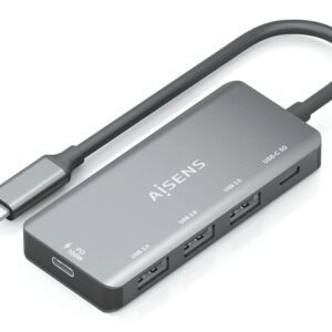 HUB AISENS USB 3.1 USB-C 1XPD 100W 1XUSB-C 3.0 3XUSB-A 2.0 GRIS 15CM 8435739903346 A109-0945