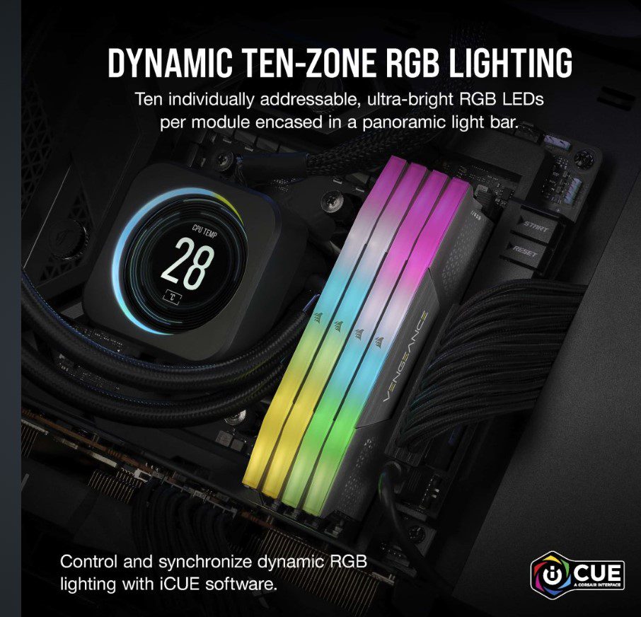 MEMORIA CORSAIR DDR5 32GB 2X16GB PC5600 VENGEANCE RGB CMG32GX5M2B5600Z40 - Imagen 2