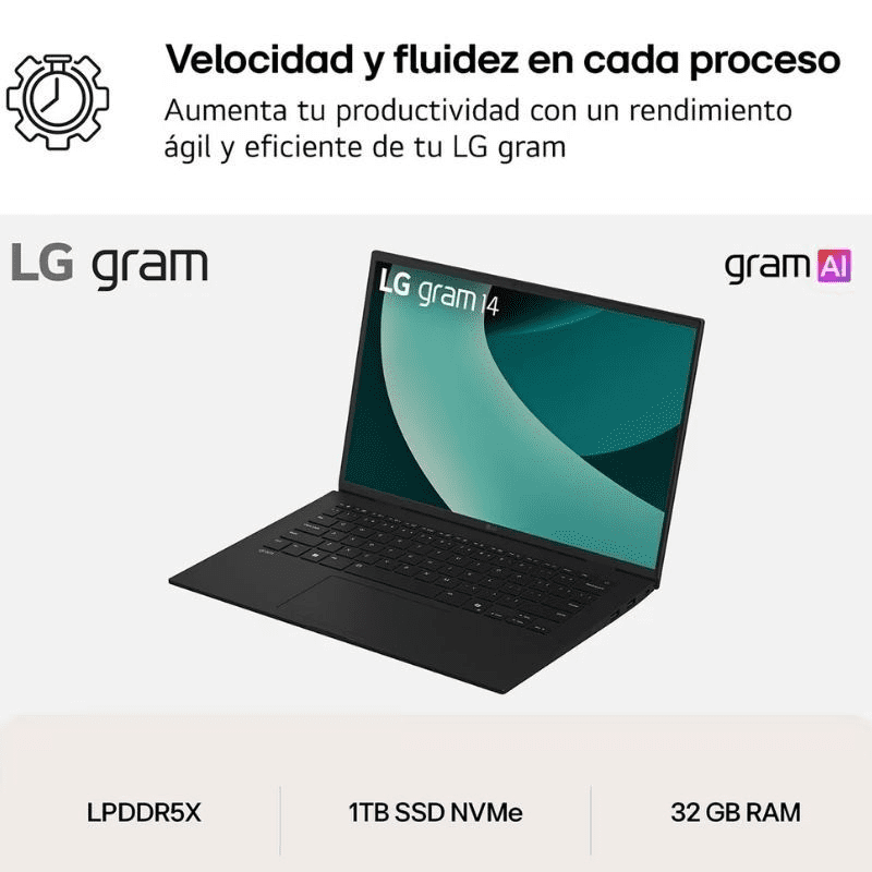 Portátil LG Gram 14ZD90T-G AX88B Intel Core Ultra 7-255H/ 32GB/ 1TB SSD/ 14"/ Sin Sistema Operativo - Imagen 2