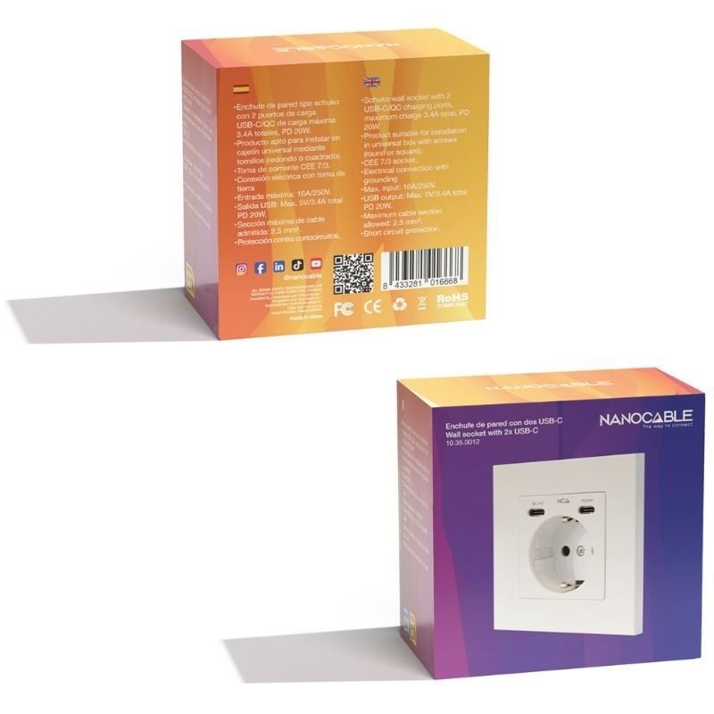 Roseta de Pared Nanocable 10 35 0012/ 1 Schuko/ 2 USB - Imagen 5