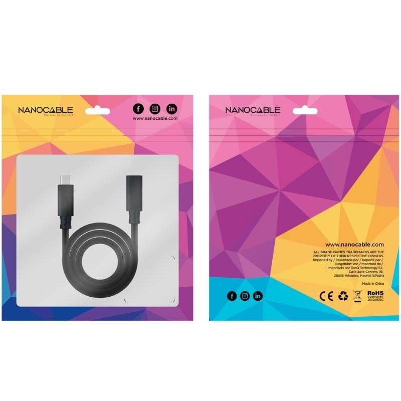 Cable Alargador USB Tipo-C 3.2 Nanocable 10.01.4501/ USB Tipo-C Macho - USB Tipo-C Hembra/ 1m/ Negro - Imagen 4