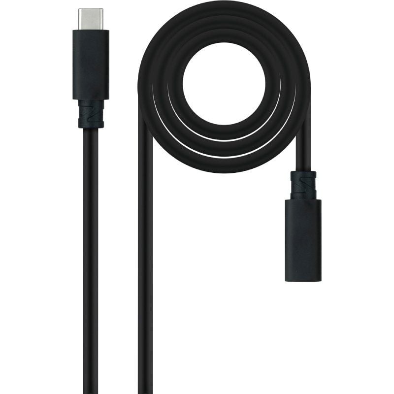 Cable Alargador USB Tipo-C 3.2 Nanocable 10.01.4501/ USB Tipo-C Macho - USB Tipo-C Hembra/ 1m/ Negro 8433281015364 10.01.4501 NAN-CAB 10 01 4501