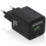 Cargador de Pared GaN Aisens ASCH-30W2P038-BK/ 1xUSB Tipo-C/ 1xUSB/ 30W 8435739901298 ASCH-30W2P038-BK AIS-CARGA ASCH-30W2P038-BK