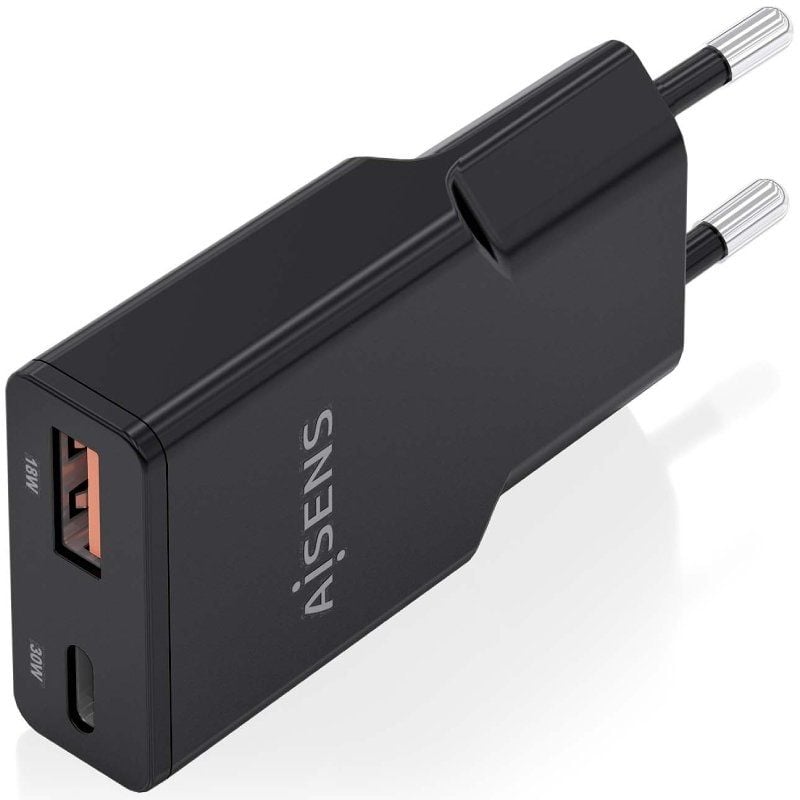 Cargador de Pared GaN Aisens ASCH-30W2P047-BK/ 1xUSB Tipo-C/ 1xUSB/ 30W/ Negro - Imagen 2
