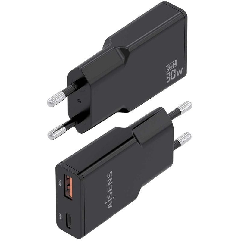 Cargador de Pared GaN Aisens ASCH-30W2P047-BK/ 1xUSB Tipo-C/ 1xUSB/ 30W/ Negro - Imagen 3
