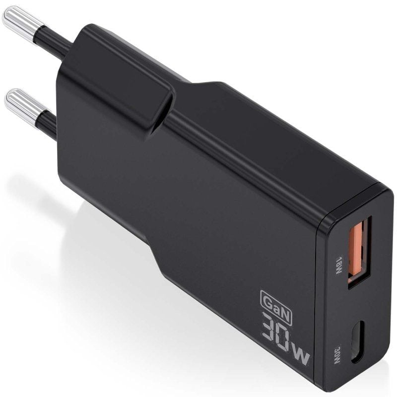 Cargador de Pared GaN Aisens ASCH-30W2P047-BK/ 1xUSB Tipo-C/ 1xUSB/ 30W/ Negro 8435739902547 ASCH-30W2P047-BK AIS-CARGA ASCH-30W2P047-BK