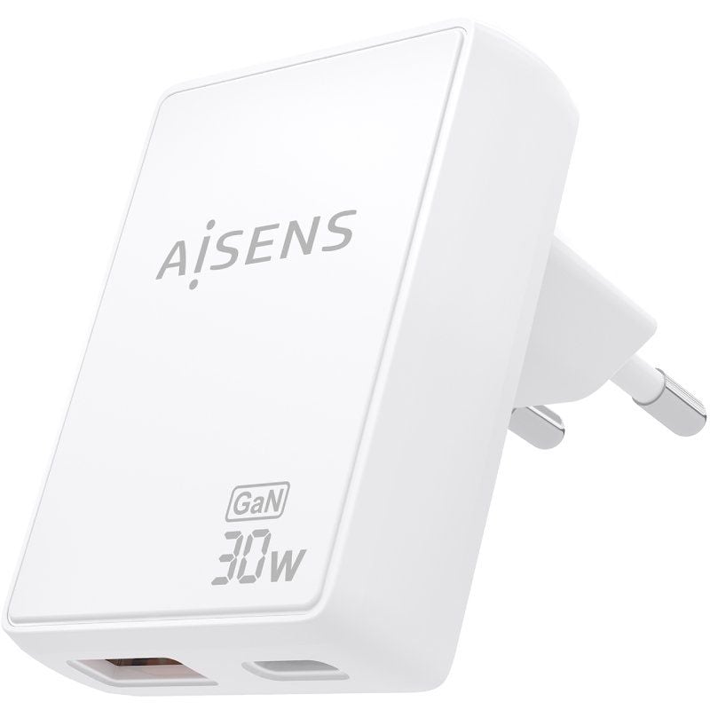 Cargador de Pared GaN Aisens ASCH-30W2P074-W/ 1xUSB Tipo-C/ 1xUSB/ 30W/ Blanco - Imagen 2