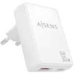 Cargador de Pared GaN Aisens ASCH-30W2P074-W/ 1xUSB Tipo-C/ 1xUSB/ 30W/ Blanco 8435739904169 ASCH-30W2P074-W AIS-CARGA ASCH-30W2P074-W