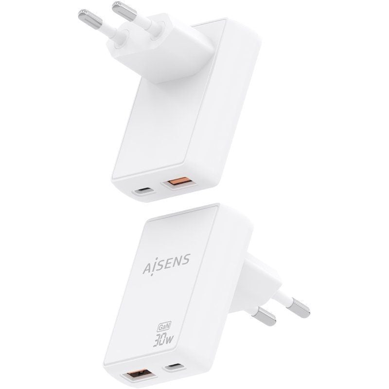 Cargador de Pared GaN Aisens ASCH-30W2P074-W/ 1xUSB Tipo-C/ 1xUSB/ 30W/ Blanco - Imagen 3