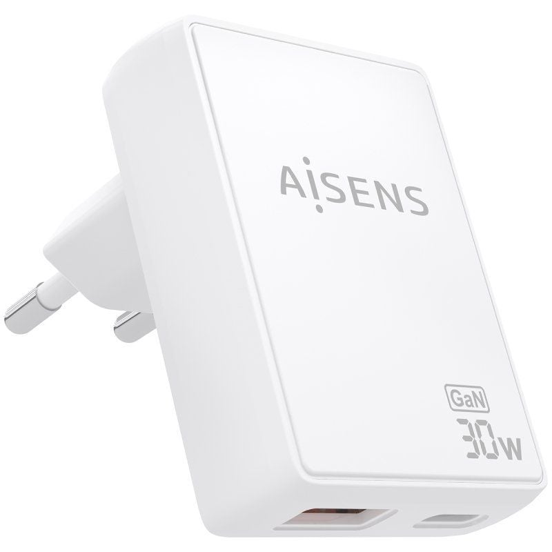 Cargador de Pared GaN Aisens ASCH-30W2P074-W/ 1xUSB Tipo-C/ 1xUSB/ 30W/ Blanco 8435739904169 ASCH-30W2P074-W AIS-CARGA ASCH-30W2P074-W