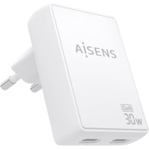 Cargador de Pared GaN Aisens ASCH-30W2P075-W/ 2xUSB Tipo-C/ 30W/ Blanco 8435739904176 ASCH-30W2P075-W AIS-CARGA ASCH-30W2P075-W