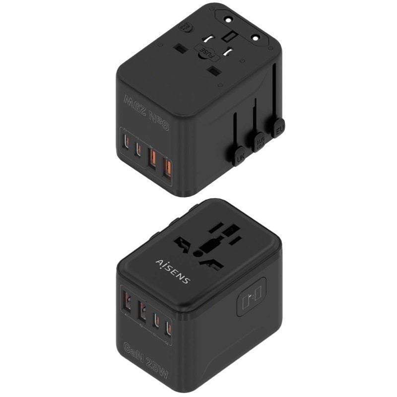 Cargador de Pared Universal GaN para Viaje Aisens ASPS-2A2C08-BK/ Toma de Corriente Universal/ 2xUSB Tipo-C/ 2xUSB/ 25W - Imagen 2