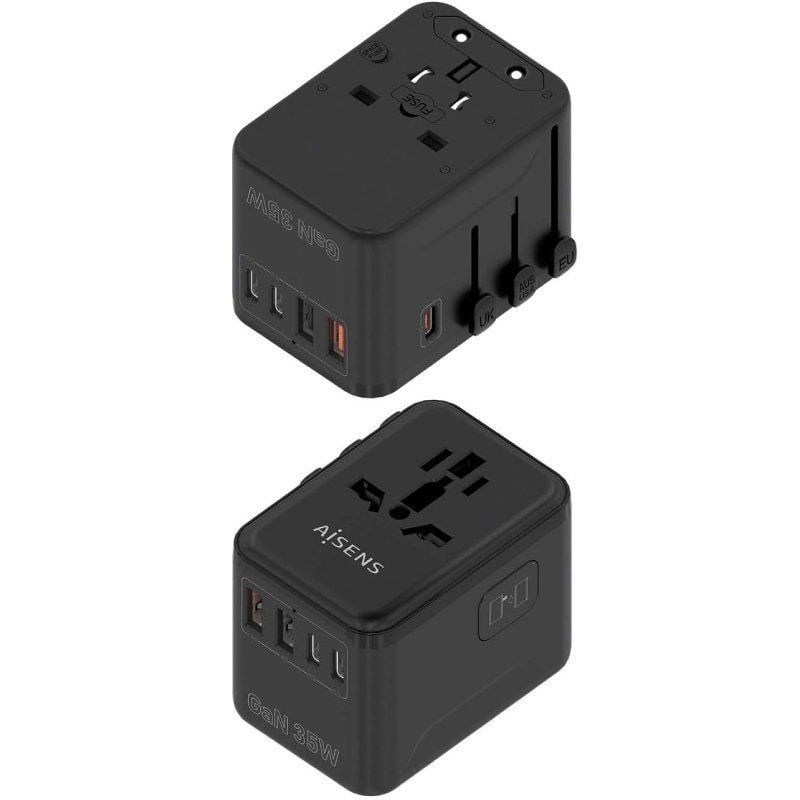 Cargador de Pared Universal GaN para Viaje Aisens ASPS-2A3C09-BK/ Toma de Corriente Universal/ 3xUSB Tipo-C/ 2xUSB/ 35W - Imagen 2