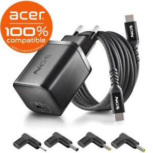 Cargador de Portátil GaN NGS BUD65W-AC para Acer/ 1xUSB Tipo-C/ 65W/ Automático/ 4 Conectores/ Voltaje 5-20V 8435430628258 BUD65W-AC NGS-CAR BUD65W-AC