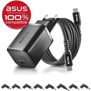 Cargador de Portátil GaN NGS BUD65W-AS para Asus/ 1xUSB Tipo-C/ 65W/ Automático/ 8 Conectores/ Voltaje 5-20V 8435430628234 BUD65W-AS NGS-CAR BUD65W-AS