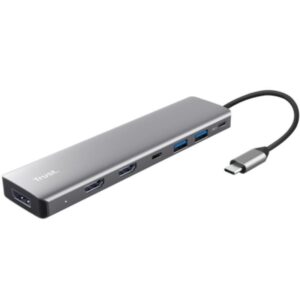 Docking USB Tipo-C Trust Dalyx/ 2xUSB/ 2xHDMI 4K/ 1xDisplayPort/ 1xUSB Tipo-C PD/ Gris 8713439256611 25661 TRU-HUB DALYX 7 EN 1 GY