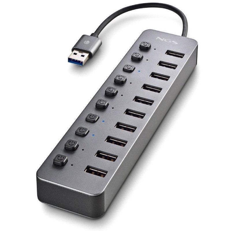 Hub USB NGS IHUB10/ 10xUSB 3.0/ Gris - Imagen 2