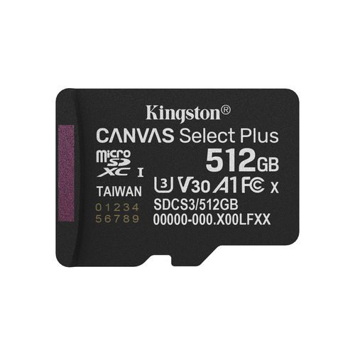 MICROSD KINGSTON 512GB CL10 CANVAS SELECT PLUS + ADAPTADOR - Imagen 3