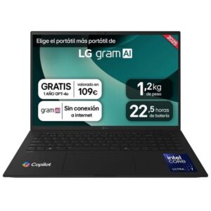 Portátil LG Gram 16ZD90T-G AX88B Intel Core Ultra 7-255H/ 32GB/ 1TB SSD/ 16"/ Sin Sistema Operativo 8806096666708 16ZD90T-G.AX88B LGP-16ZD90T-G AX88B