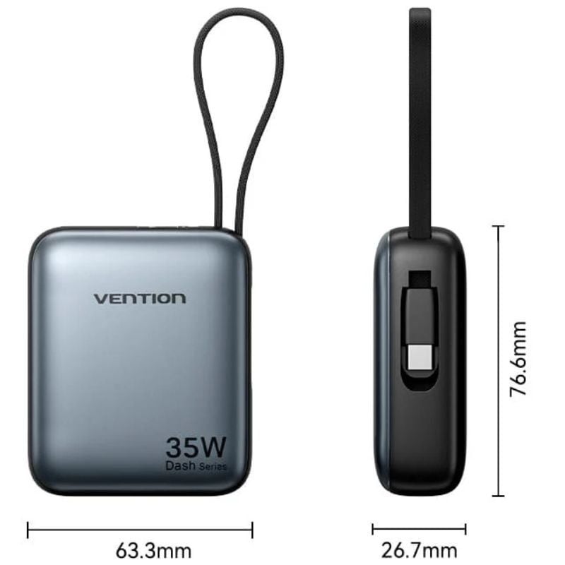 Powerbank 10000mAh Vention FHEH0/ 35W/ Gris/ Incluye Cable USB Tipo-C - Imagen 5