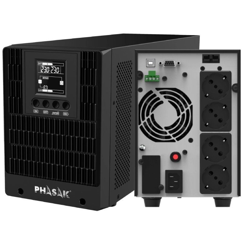 SAI Online Phasak 2000 VA Online LCD/ 2000VA-2000W/ 4 Salidas/ Formato Torre - Imagen 2