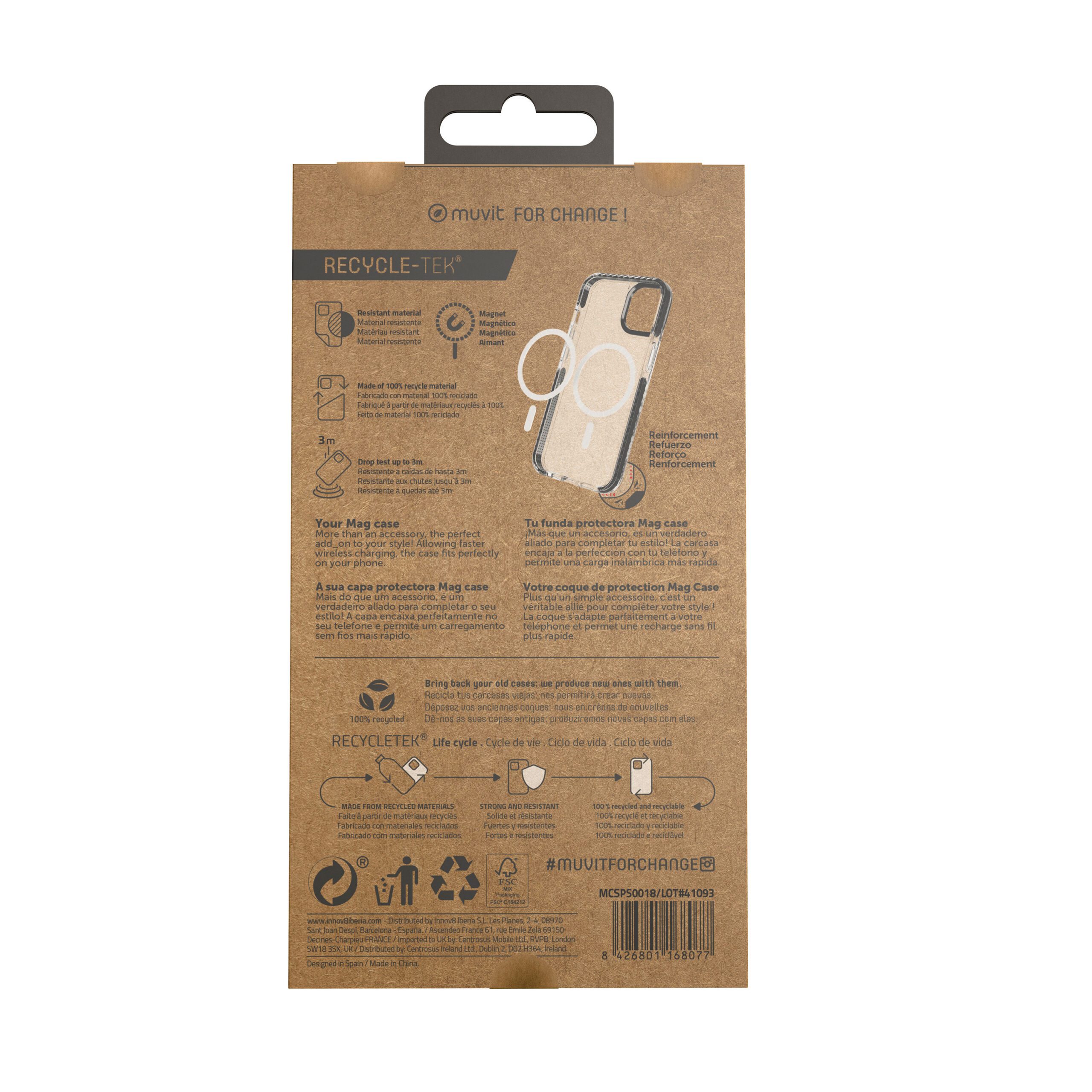 Funda muvit recycletek magsafe shockproof 3m para apple iphone 14 transparente - negra - Imagen 6