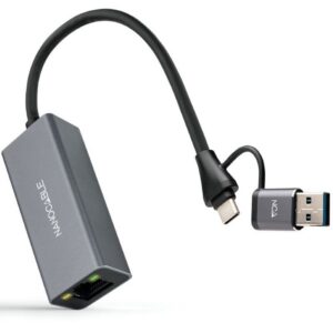 Adaptador USB Macho + USB Tipo-C Macho - RJ45 Nanocable 10.03.0411/ 1000Mbps 8433281017115 10.03.0411 NAN-ADP 10 03 0411