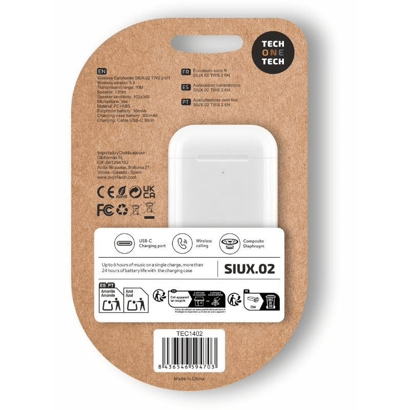 Auriculares Bluetooth Tech One Tech SIUX.2 TEC1402/ con estuche de carga/ Autonomía 6h/ Blancos - Imagen 2