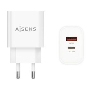 CARGADOR USB PARED AISENS 2PTO USB-C - QC3.0 BLANCO 8436574708097 P/N: A110-0681 | Ref. Artículo: A110-0681