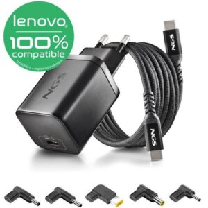 Cargador de Portátil GaN NGS BUD65W-L para Lenovo/ 1xUSB Tipo-C/ 65W/ Automático/ 5 Conectores/ Voltaje 5-20V 8435430628210 BUD65W-L NGS-CAR BUD65W-L