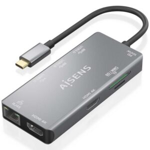 Docking USB Tipo-C Aisens ASUC-9P018-GR/ 2xHDMI 4K/ 3xUSB/ 1xRJ45/ 1xLector Tarjetas/ 1xUSB Tipo-C PD/ Gris 8435739901724 ASUC-9P018-GR AIS-HUB ASUC-9P018-GR
