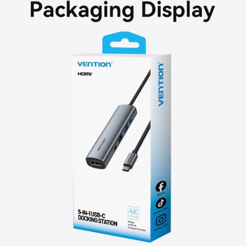 Docking USB Tipo-C Vention TGLHB/ 1xUSB Tipo-C/ 2xUSB/ 1xHDMI 4K/ 1xUSB Tipo-C PD/ Gris - Imagen 5