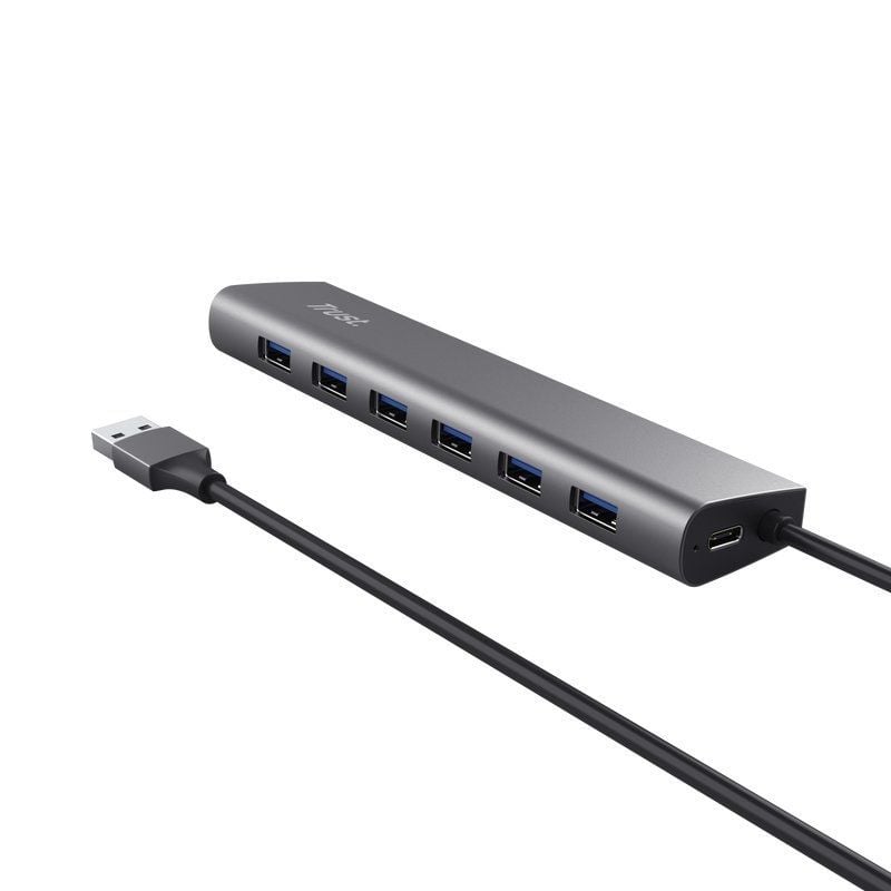 Hub USB 3.2 Gen1 Trust Halyx/ 7xUSB/ 1xUSB-C/ Gris - Imagen 3