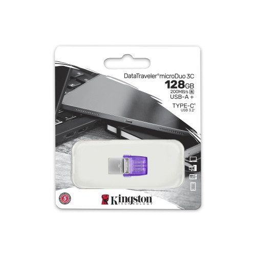 Kingston Technology DataTraveler microDuo 3C unidad flash USB 128 GB USB Type-A / USB Type-C 3.2 Gen 1 (3.1 Gen 1) Acero inoxidable, Púrpura - Imagen 3