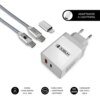 SUBBLIM CARGADOR ULTRA RAPIDO 2xUSB DE PARED PD25W+QC3.0+Cable C to C y lightning Blanco 8436586742089 | P/N: SUBCHG-3WPD10 | Ref. Artículo: 1357447