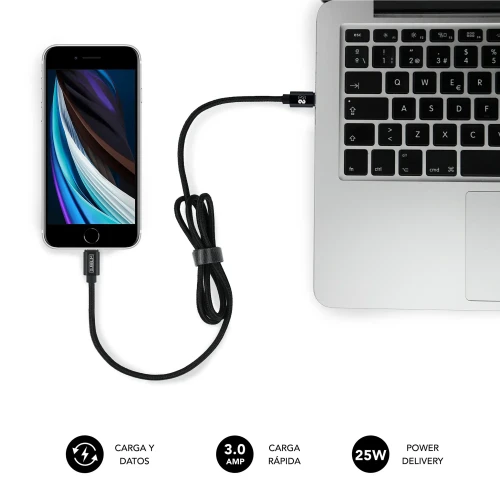 SUBBLIM CARGADOR ULTRA RAPIDO 2xUSB DE PARED PD25W+QC3.0+Cable C to C y lightning Negro - Imagen 6