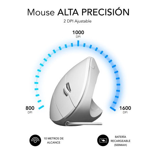 SUBBLIM Ratón GLIDE VERTICAL ERGO WIRED MOUSE WHITE - Imagen 4