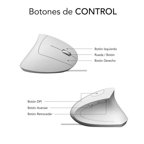 SUBBLIM Ratón GLIDE VERTICAL ERGO WIRED MOUSE WHITE - Imagen 5