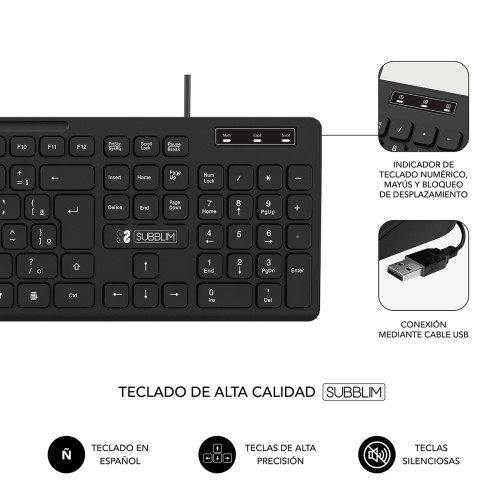 SUBBLIM Teclado Ergonómico Business Slim Silencioso con cable USB - Imagen 4