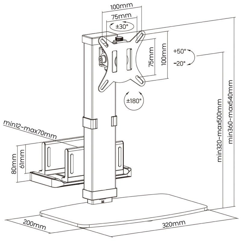 Soporte de Sobremesa para Monitor,TV y MiniPC Aisens DT32TSR-165/ Giratorio/ Inclinable/ hasta 8kg - Imagen 4