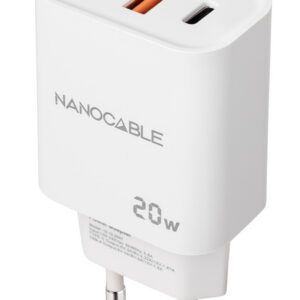 8433281015159 | P/N: 10.10.2007 | Cod. Artículo: MGS0000030060 Cargador nanocable usb - c - pd + usb - a - qc 20w - blanco