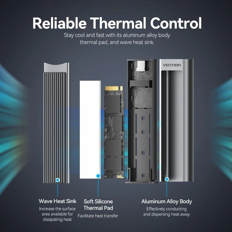 Caja Externa para Disco SSD M.2 NVMe Vention KPKH0/ USB Tipo-C 3.1/ Sin tornillos - Imagen 2